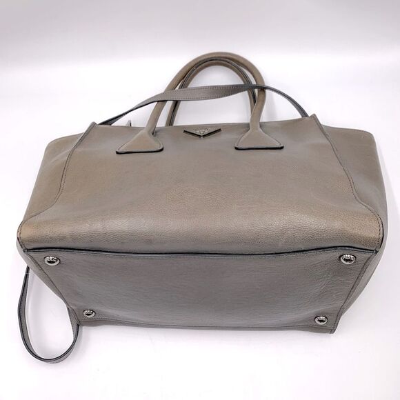 Auth Vtg Prada 2way Twin Pocket Glacé Tote Bag in Pomice Preloved Iconic Shape - Picture 6 of 16